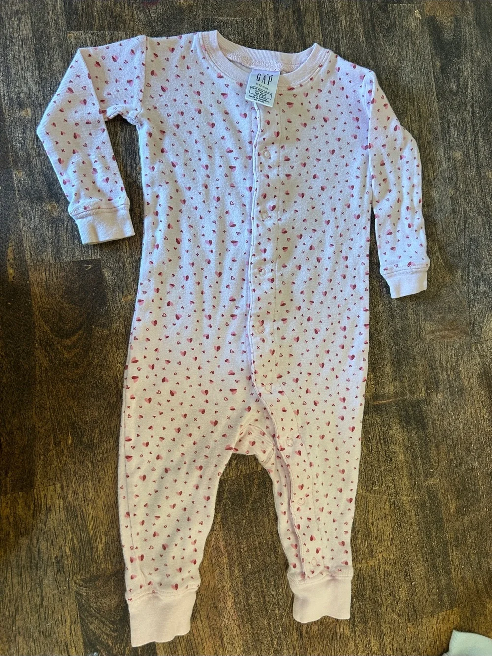 GAP Pink Heart-Print Footed One-Piece